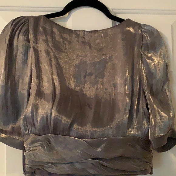 Zara Metallic Puff Sleeve Crop Blouse - Picture 3 of 4